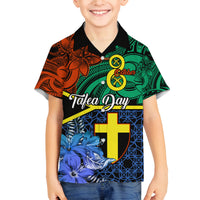 Personalised Tafea Day Family Matching Tank Maxi Dress and Hawaiian Shirt Vanuatu Sand Drawing With Polynesian Pattern LT9 Son's Shirt Blue - Polynesian Pride