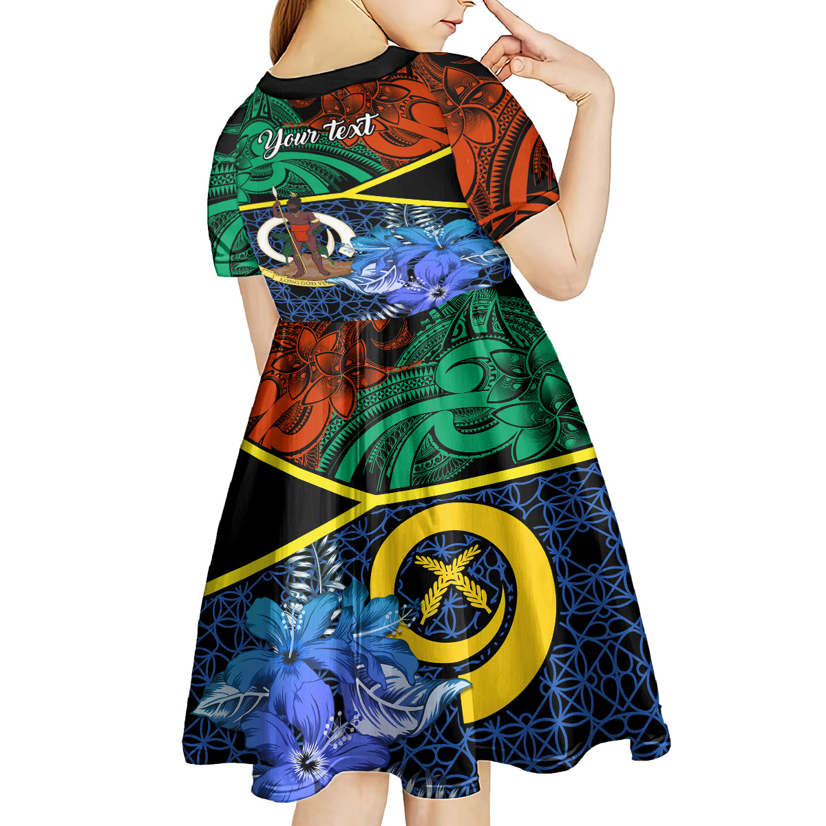 Personalised Tafea Day Kid Short Sleeve Dress Vanuatu Sand Drawing With Polynesian Pattern LT9 - Polynesian Pride