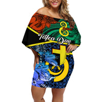 personalised-tafea-day-off-shoulder-short-dress-vanuatu-sand-drawing-with-polynesian-pattern