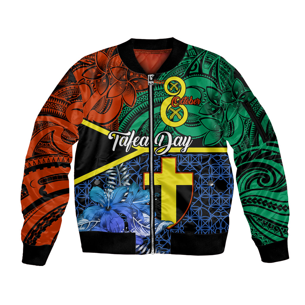 Personalised Tafea Day Sleeve Zip Bomber Jacket Vanuatu Sand Drawing With Polynesian Pattern LT9 Unisex Blue - Polynesian Pride