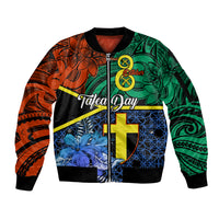 Personalised Tafea Day Sleeve Zip Bomber Jacket Vanuatu Sand Drawing With Polynesian Pattern LT9 Unisex Blue - Polynesian Pride