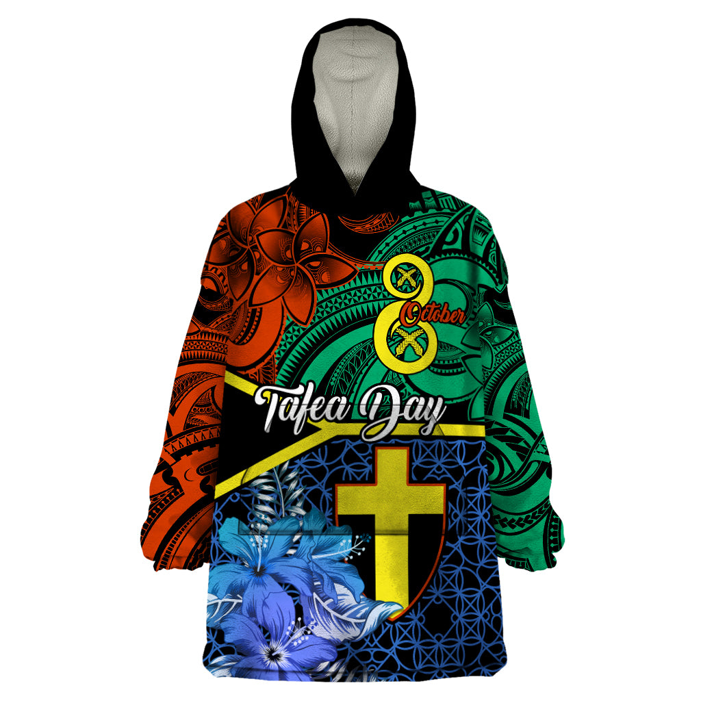 Personalised Tafea Day Wearable Blanket Hoodie Vanuatu Sand Drawing With Polynesian Pattern LT9 One Size Blue - Polynesian Pride