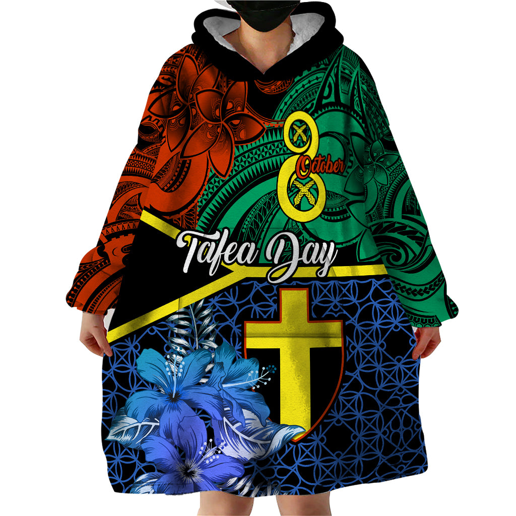 Personalised Tafea Day Wearable Blanket Hoodie Vanuatu Sand Drawing With Polynesian Pattern LT9 - Polynesian Pride