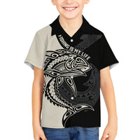 Personalised Polynesia Fishing Family Matching Long Sleeve Bodycon Dress and Hawaiian Shirt With Maori Hei Matau Fish Hook Gold Art LT9 Son's Shirt Gold - Polynesian Pride