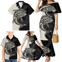 Personalised Polynesia Fishing Family Matching Mermaid Dress and Hawaiian Shirt With Maori Hei Matau Fish Hook Gold Art LT9 - Polynesian Pride
