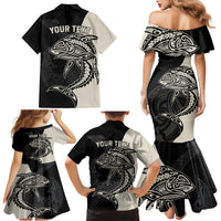 Personalised Polynesia Fishing Family Matching Mermaid Dress and Hawaiian Shirt With Maori Hei Matau Fish Hook Gold Art LT9 - Polynesian Pride