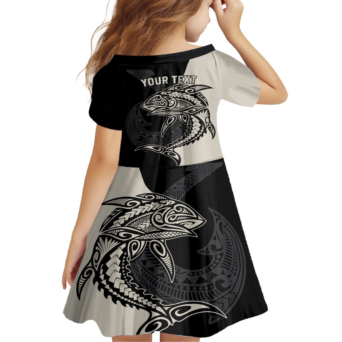 Personalised Polynesia Fishing Family Matching Off Shoulder Short Dress and Hawaiian Shirt With Maori Hei Matau Fish Hook Gold Art LT9 - Polynesian Pride