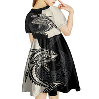 Personalised Polynesia Fishing Kid Short Sleeve Dress With Maori Hei Matau Fish Hook Gold Art LT9 - Polynesian Pride