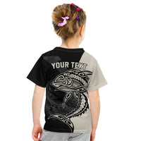 Personalised Polynesia Fishing Kid T Shirt With Maori Hei Matau Fish Hook Gold Art LT9 - Polynesian Pride