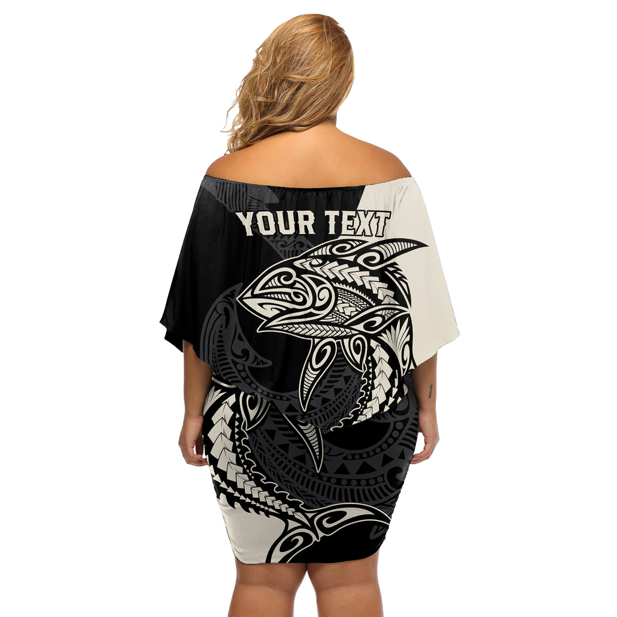 personalised-polynesia-fishing-off-shoulder-short-dress-with-maori-hei-matau-fish-hook-gold-art