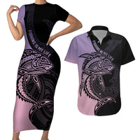 personalised-polynesia-fishing-couples-matching-short-sleeve-bodycon-dress-and-hawaiian-shirt-with-maori-hei-matau-fish-hook-pastel-art