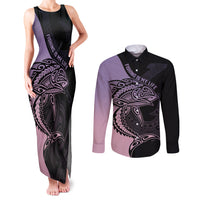 Personalised Polynesia Fishing Couples Matching Tank Maxi Dress and Long Sleeve Button Shirts With Maori Hei Matau Fish Hook Pastel Art LT9 Pastel - Polynesian Pride