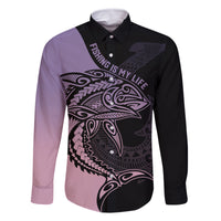 Personalised Polynesia Fishing Family Matching Off Shoulder Maxi Dress and Hawaiian Shirt With Maori Hei Matau Fish Hook Pastel Art LT9 Dad's Shirt - Long Sleeve Pastel - Polynesian Pride
