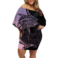 Personalised Polynesia Fishing Family Matching Off Shoulder Short Dress and Hawaiian Shirt With Maori Hei Matau Fish Hook Pastel Art LT9 Mom's Dress Pastel - Polynesian Pride