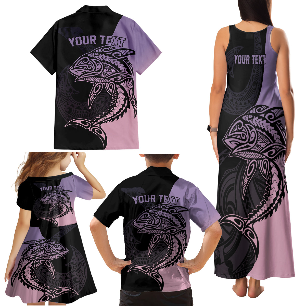 Personalised Polynesia Fishing Family Matching Tank Maxi Dress and Hawaiian Shirt With Maori Hei Matau Fish Hook Pastel Art LT9 - Polynesian Pride