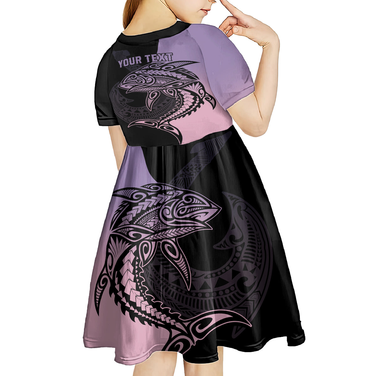 Personalised Polynesia Fishing Kid Short Sleeve Dress With Maori Hei Matau Fish Hook Pastel Art LT9 - Polynesian Pride