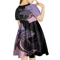Personalised Polynesia Fishing Kid Short Sleeve Dress With Maori Hei Matau Fish Hook Pastel Art LT9 - Polynesian Pride