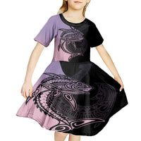 Personalised Polynesia Fishing Kid Short Sleeve Dress With Maori Hei Matau Fish Hook Pastel Art LT9 - Polynesian Pride