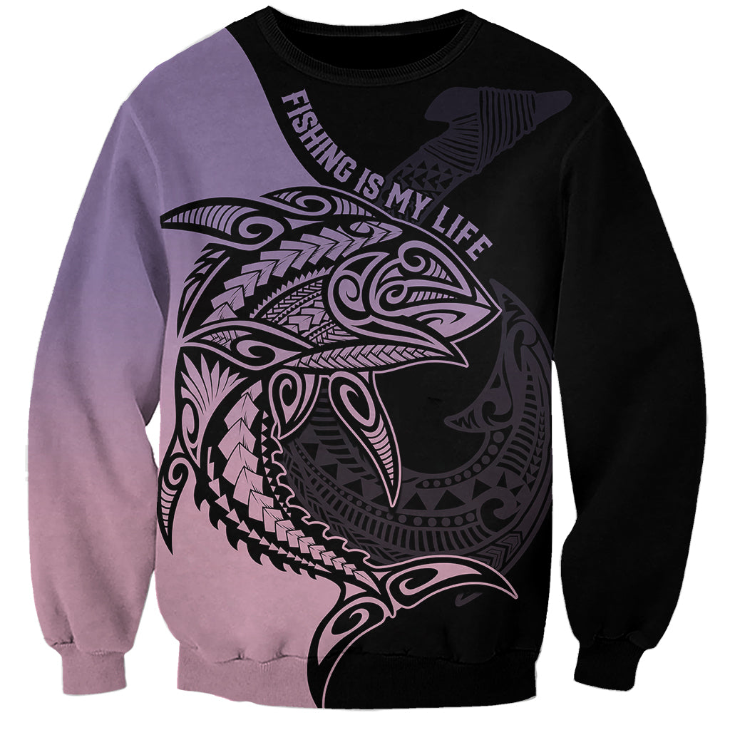 personalised-polynesia-fishing-sweatshirt-with-maori-hei-matau-fish-hook-pastel-art