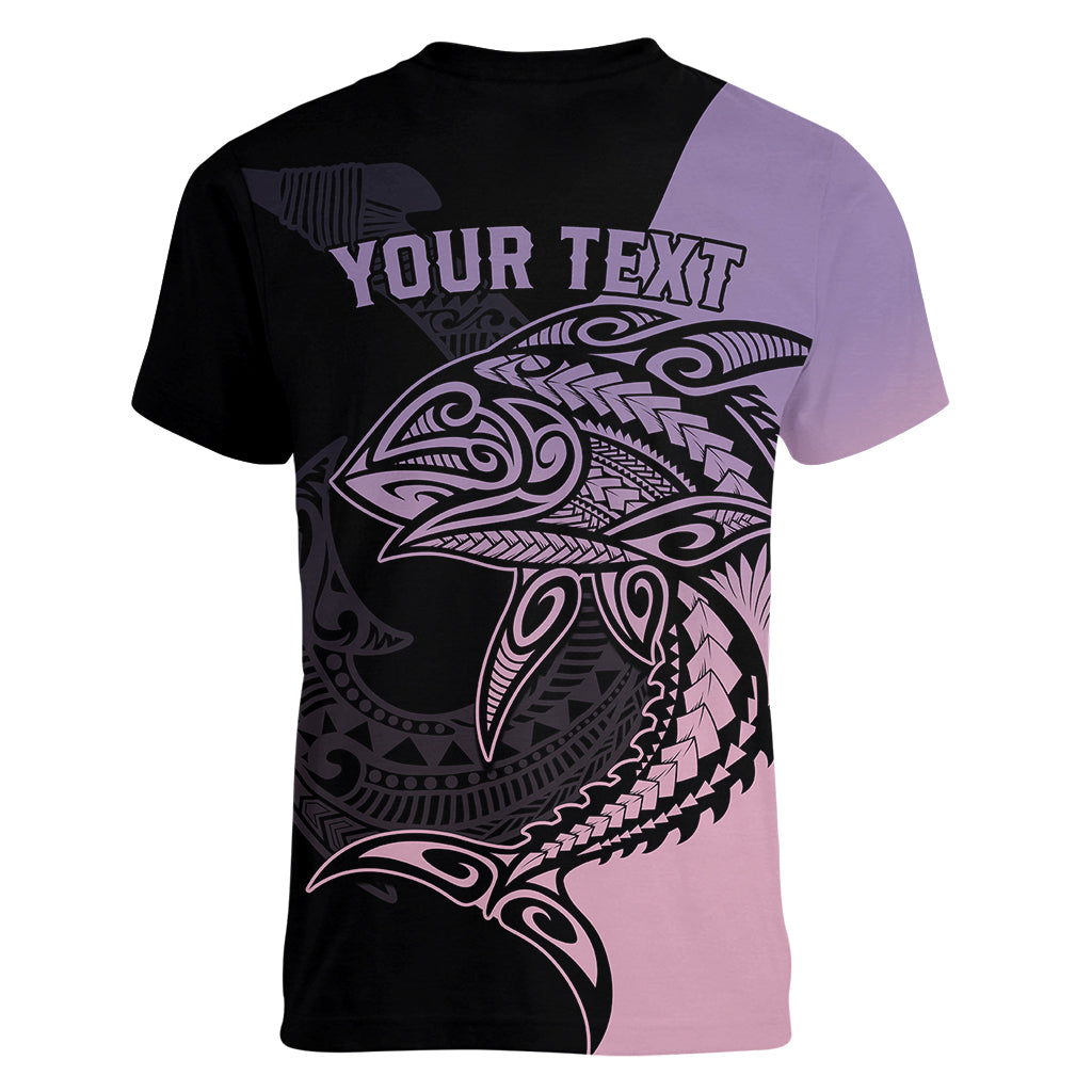 personalised-polynesia-fishing-women-v-neck-t-shirt-with-maori-hei-matau-fish-hook-pastel-art