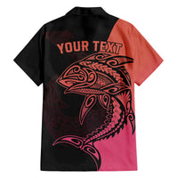 Personalised Polynesia Fishing Family Matching Off Shoulder Maxi Dress and Hawaiian Shirt With Maori Hei Matau Fish Hook Pink Art LT9 - Polynesian Pride