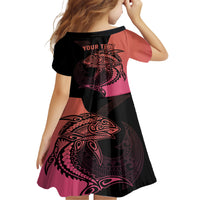Personalised Polynesia Fishing Family Matching Short Sleeve Bodycon Dress and Hawaiian Shirt With Maori Hei Matau Fish Hook Pink Art LT9 - Polynesian Pride
