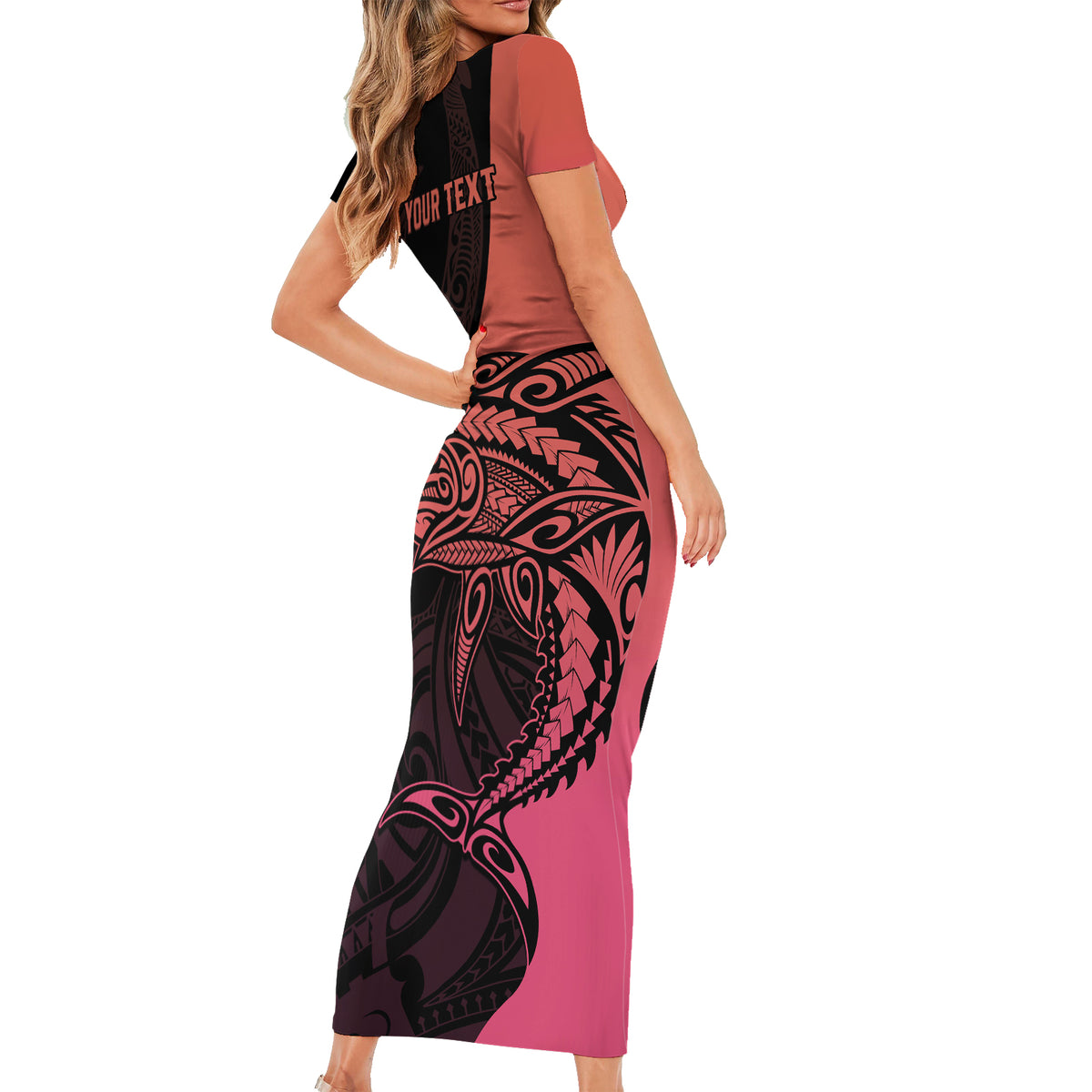 Personalised Polynesia Fishing Family Matching Short Sleeve Bodycon Dress and Hawaiian Shirt With Maori Hei Matau Fish Hook Pink Art LT9 - Polynesian Pride