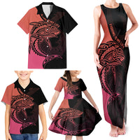 Personalised Polynesia Fishing Family Matching Tank Maxi Dress and Hawaiian Shirt With Maori Hei Matau Fish Hook Pink Art LT9 - Polynesian Pride