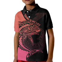 Personalised Polynesia Fishing Kid Polo Shirt With Maori Hei Matau Fish Hook Pink Art LT9 Kid Pink - Polynesian Pride