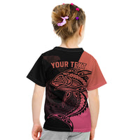 Personalised Polynesia Fishing Kid T Shirt With Maori Hei Matau Fish Hook Pink Art LT9 - Polynesian Pride