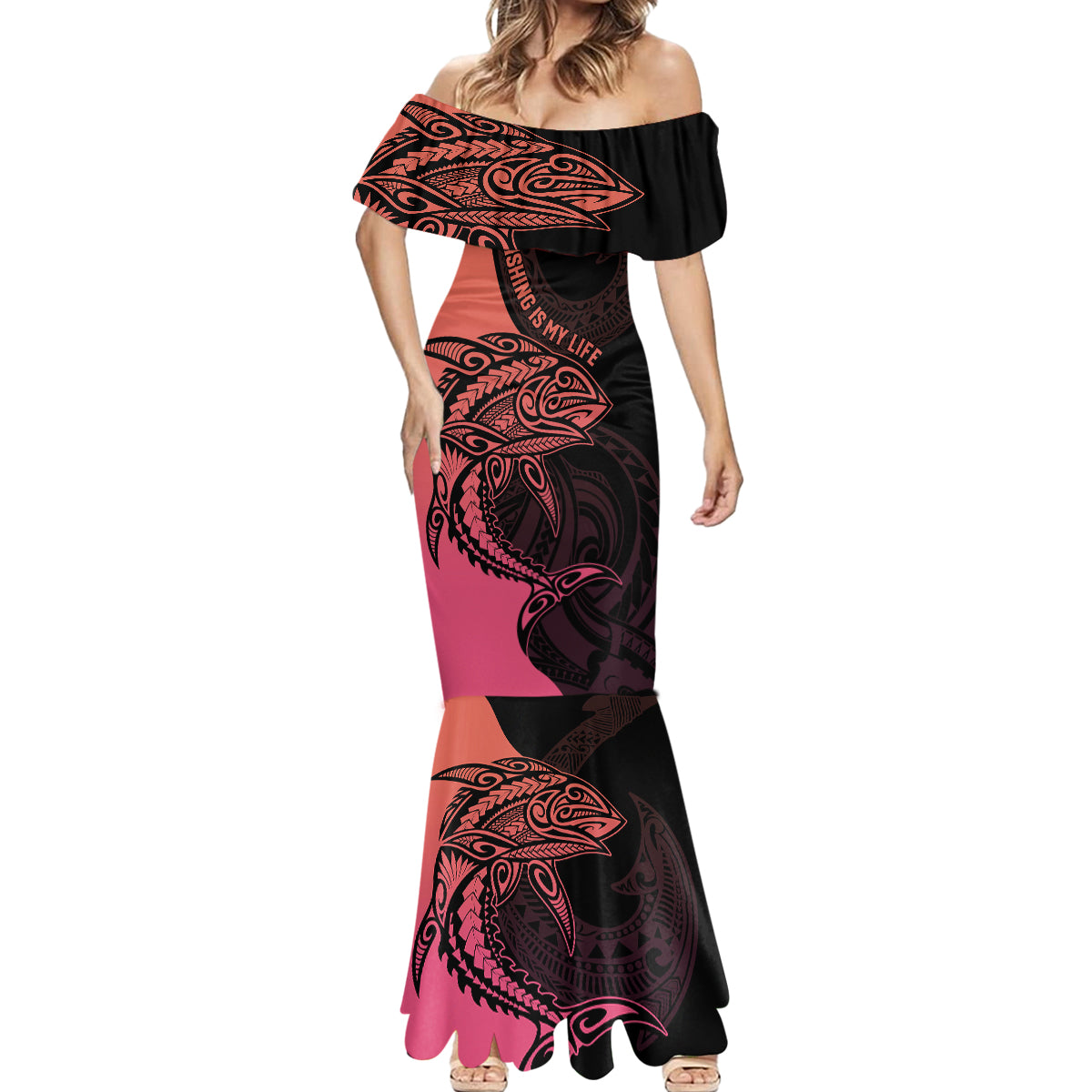 personalised-polynesia-fishing-mermaid-dress-with-maori-hei-matau-fish-hook-pink-art