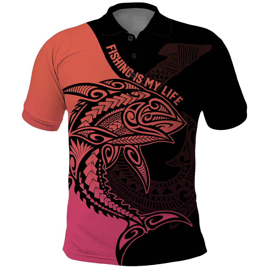Personalised Polynesia Fishing Polo Shirt With Maori Hei Matau Fish Hook Pink Art LT9 Pink - Polynesian Pride