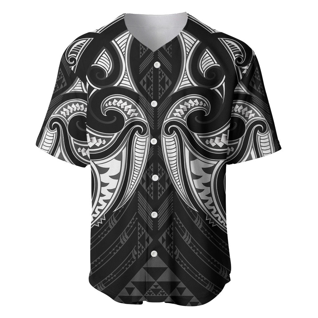 Maori Rugby Custom Ngaru Mangopare Baseball Jersey Black Whetu Niho Taniwha Motif LT9 Black - Polynesian Pride