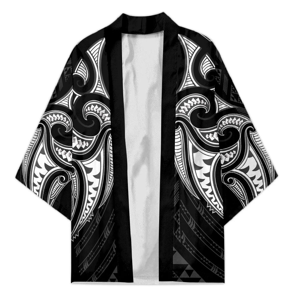 Maori Rugby Custom Ngaru Mangopare Kimono Black Whetu Niho Taniwha Motif LT9 Unisex Black - Polynesian Pride