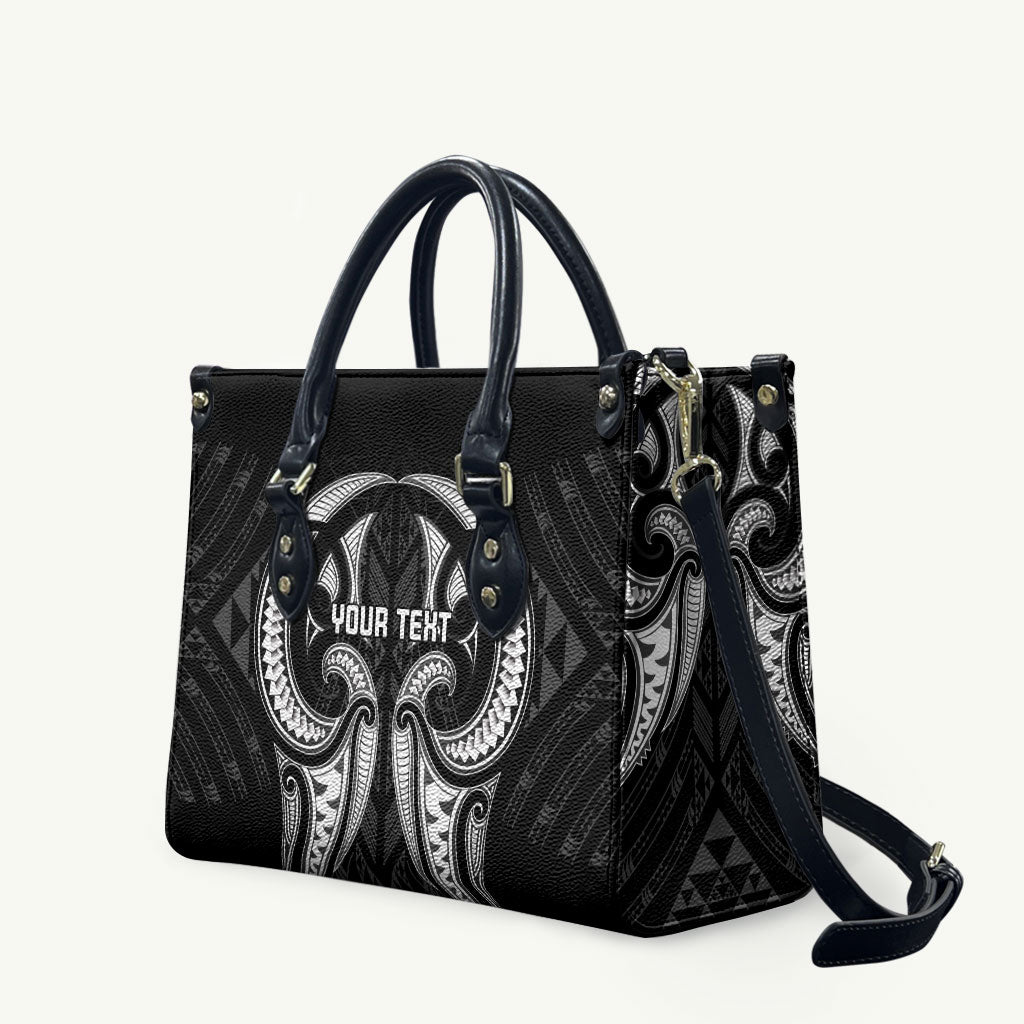 Maori Rugby Custom Ngaru Mangopare Leather Bag Black Whetu Niho Taniwha Motif LT9 Black - Polynesian Pride