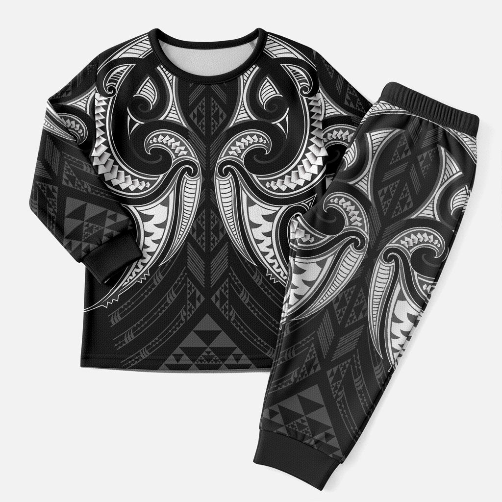 Maori Rugby Custom Ngaru Mangopare Christmas Pajama Set Black Whetu Niho Taniwha Motif LT9 Men Black - Polynesian Pride