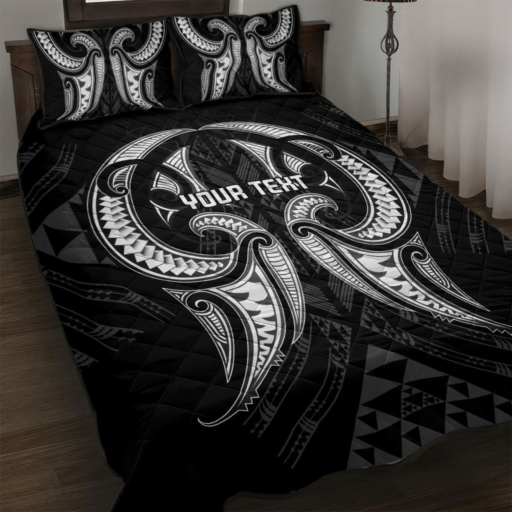 Maori Rugby Custom Ngaru Mangopare Quilt Bed Set Black Whetu Niho Taniwha Motif LT9 Black - Polynesian Pride