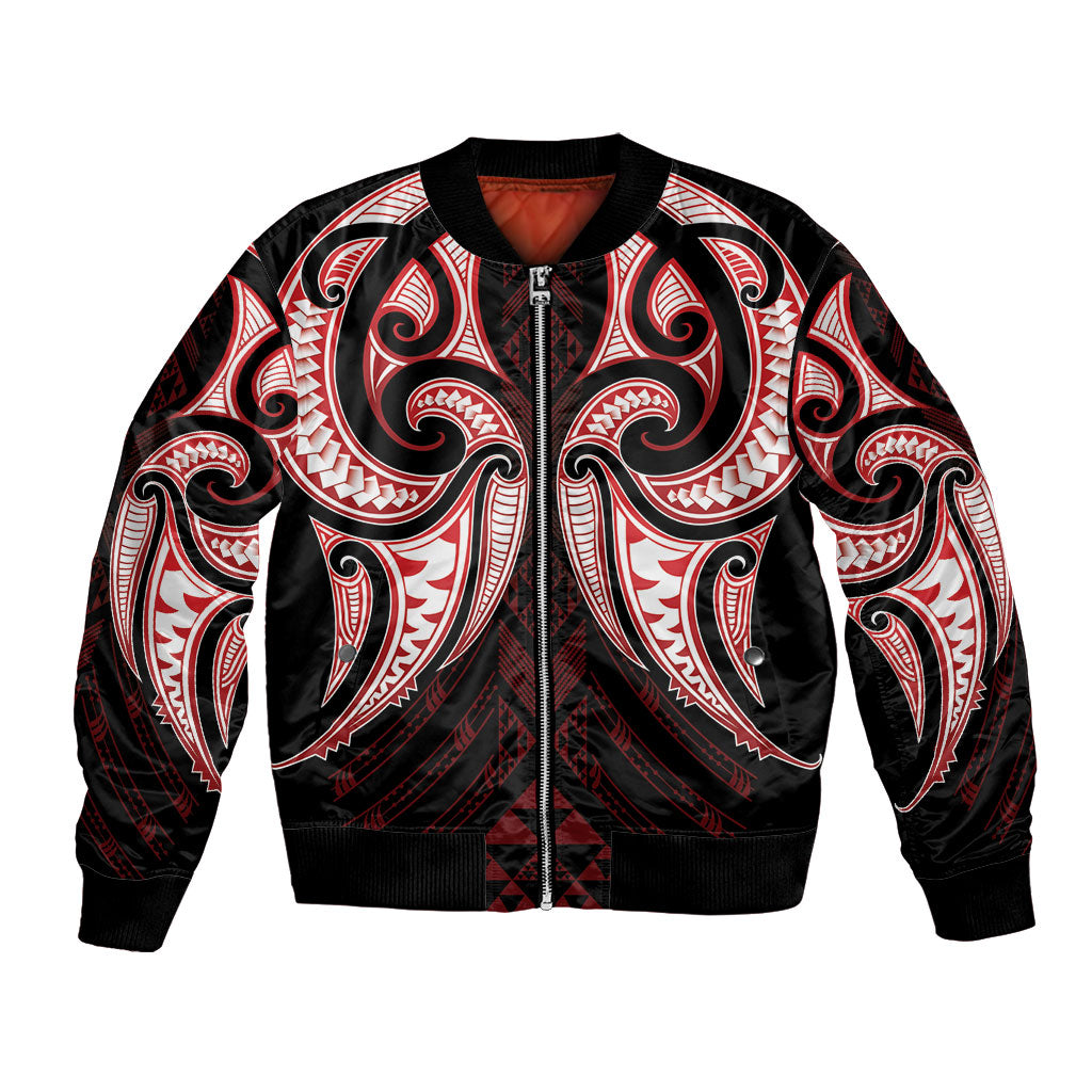 Maori Rugby Custom Ngaru Mangopare Bomber Jacket Black Red Whetu Niho Taniwha Motif LT9 Unisex Red - Polynesian Pride