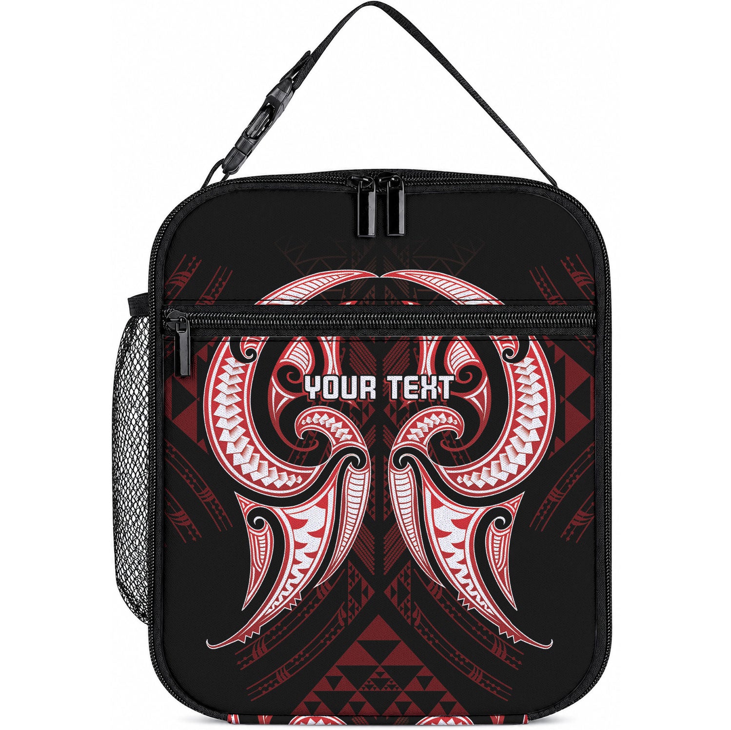 Maori Rugby Custom Ngaru Mangopare Lunch Bag Black Red Whetu Niho Taniwha Motif LT9 10.2 × 8.3 × 4.3 inch Red - Polynesian Pride