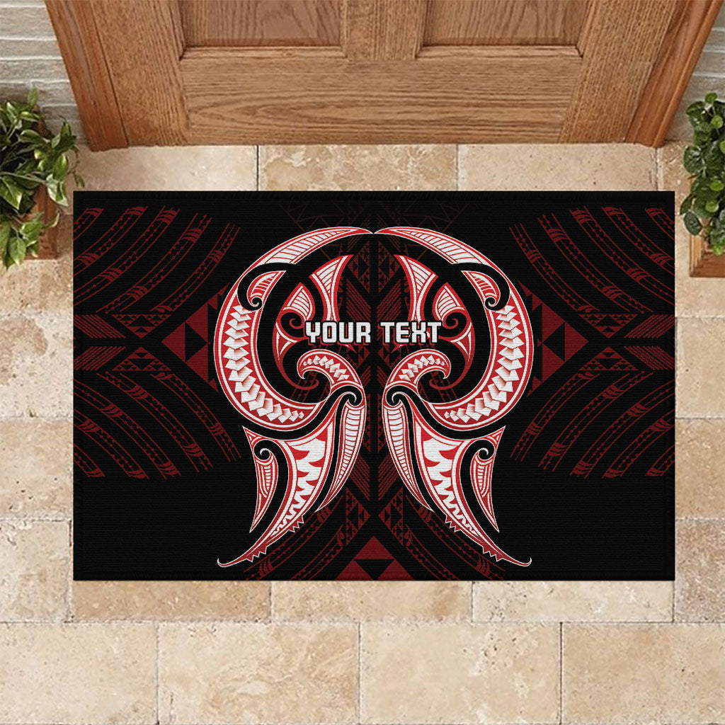Maori Rugby Custom Ngaru Mangopare Rubber Doormat Black Red Whetu Niho Taniwha Motif LT9 Red - Polynesian Pride