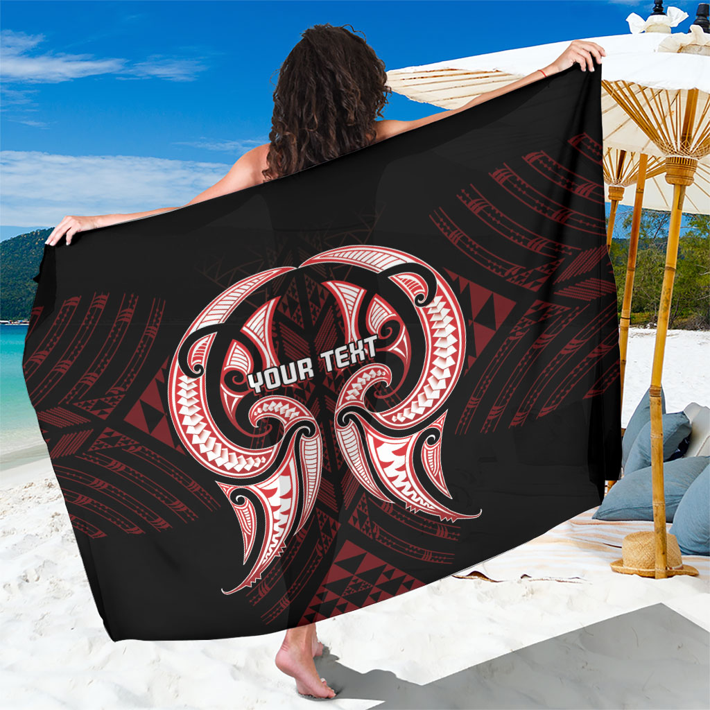 Maori Rugby Custom Ngaru Mangopare Sarong Black Red Whetu Niho Taniwha Motif LT9 One Size 44 x 66 inches Red - Polynesian Pride
