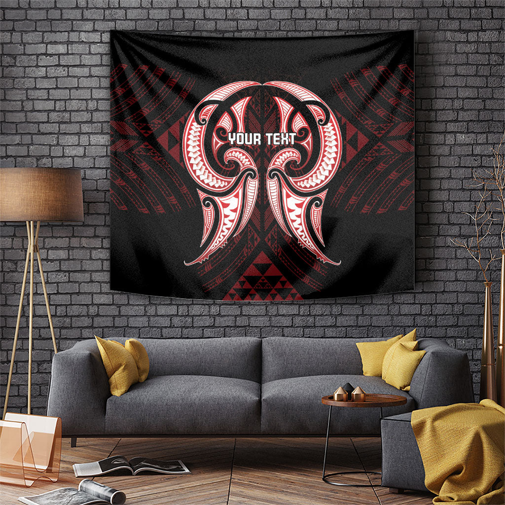 Maori Rugby Custom Ngaru Mangopare Tapestry Black Red Whetu Niho Taniwha Motif LT9 Red - Polynesian Pride