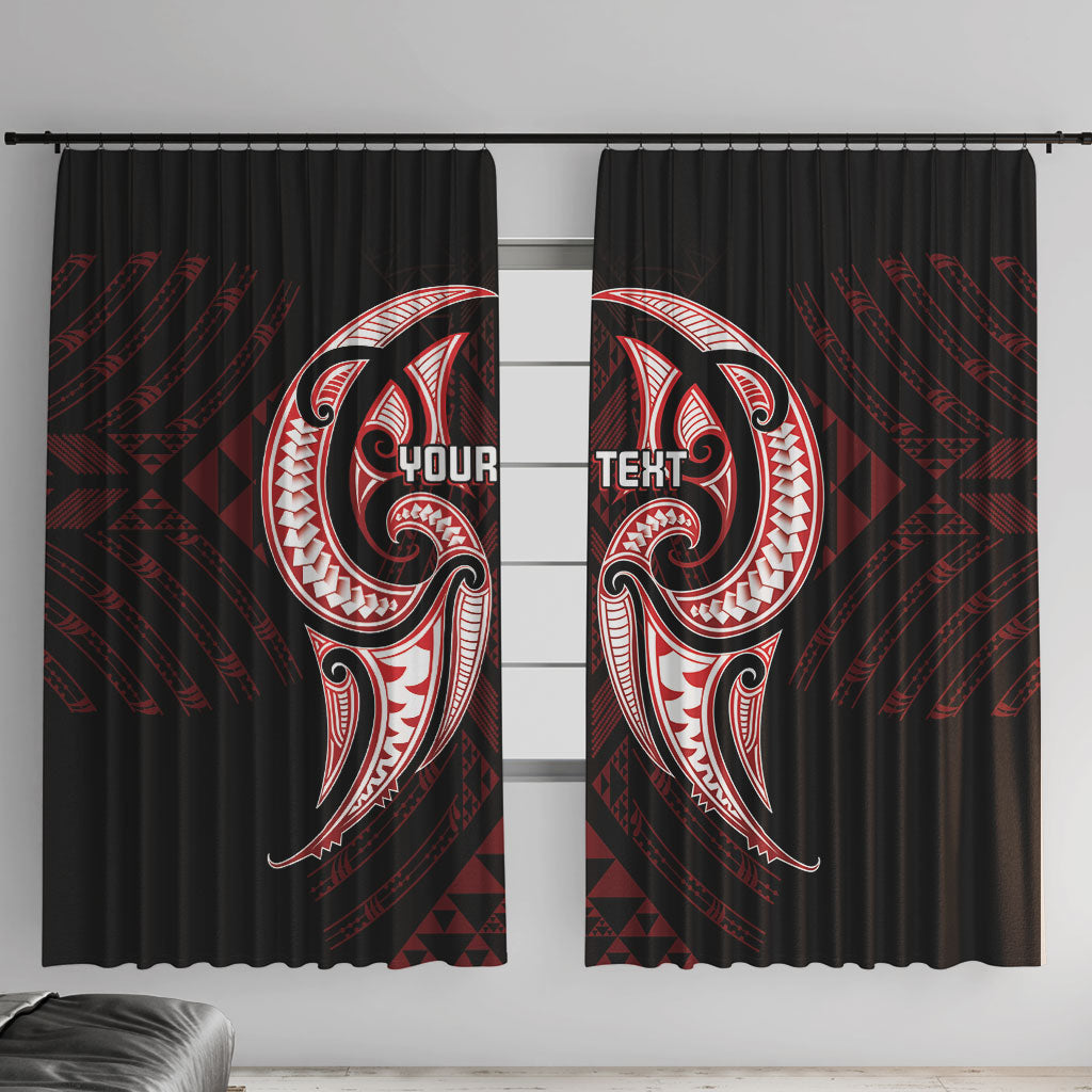 Maori Rugby Custom Ngaru Mangopare Window Curtain Black Red Whetu Niho Taniwha Motif LT9 With Hooks Red - Polynesian Pride