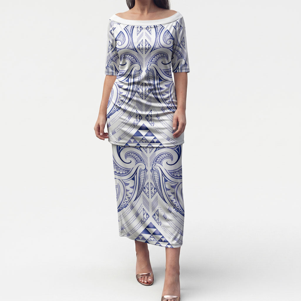 Maori Rugby Custom Ngaru Mangopare Puletasi Kikorangi Niho Taniwha Motif LT9 Long Dress Blue - Polynesian Pride