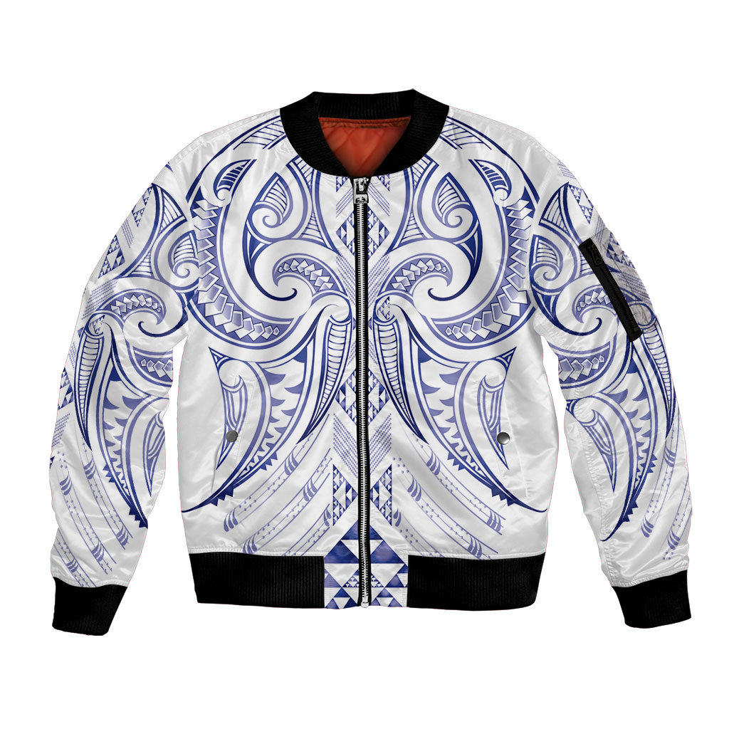 Maori Rugby Custom Ngaru Mangopare Sleeve Zip Bomber Jacket Kikorangi Niho Taniwha Motif LT9 Unisex Blue - Polynesian Pride