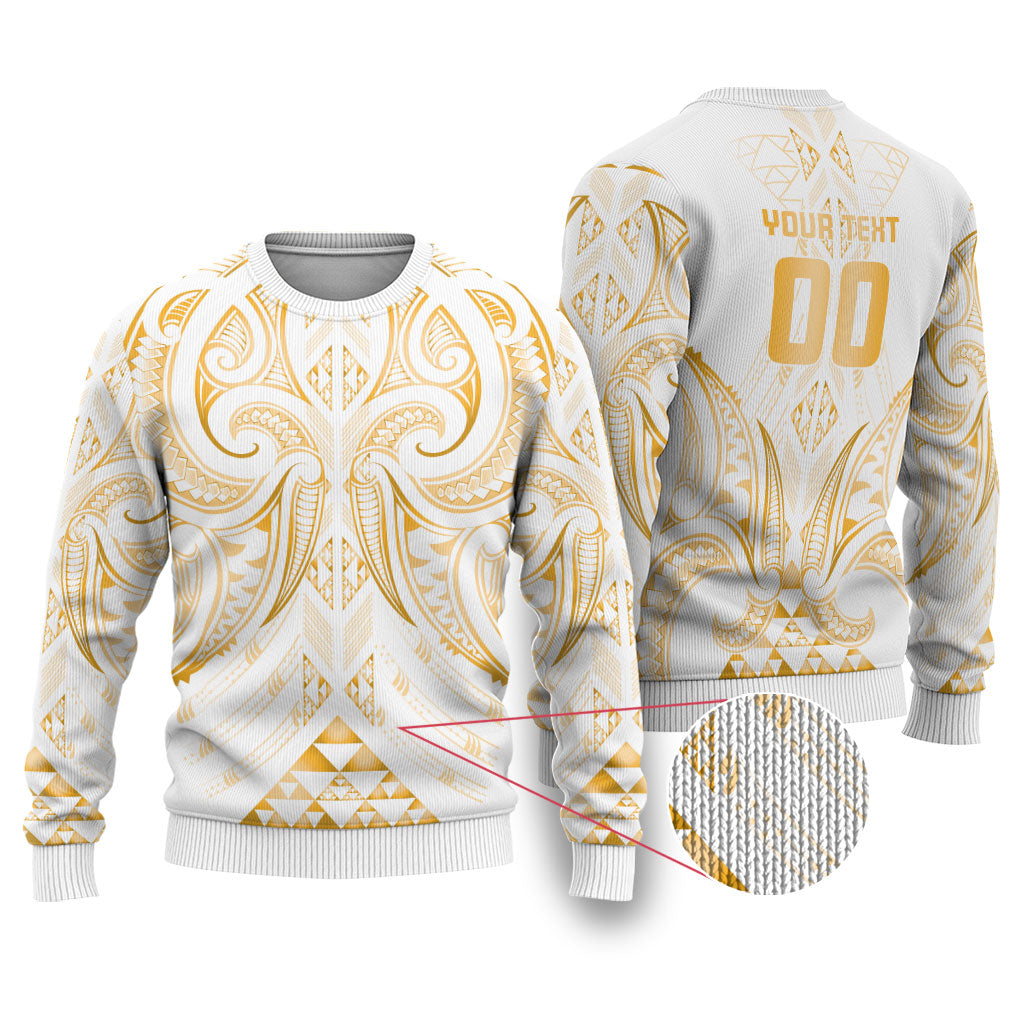 Maori Rugby Custom Ngaru Mangopare Ugly Christmas Sweater Koura Niho Taniwha Motif LT9 Gold - Polynesian Pride