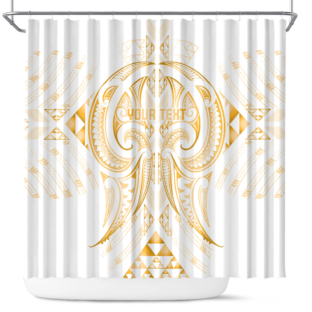 Maori Rugby Custom Ngaru Mangopare Shower Curtain Koura Niho Taniwha Motif LT9 Gold - Polynesian Pride