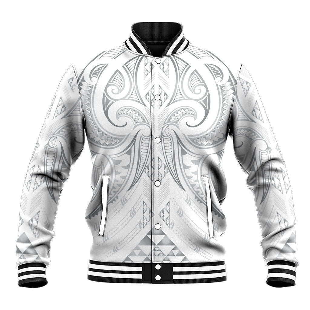 Maori Rugby Custom Ngaru Mangopare Baseball Jacket Kiwikiwi Niho Taniwha Motif LT9 Unisex Grey - Polynesian Pride