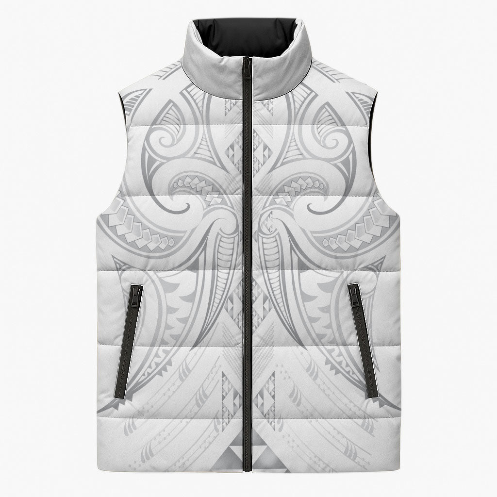 Maori Rugby Custom Ngaru Mangopare Sleeveless Puffer Jacket Kiwikiwi Niho Taniwha Motif LT9 Unisex Grey - Polynesian Pride