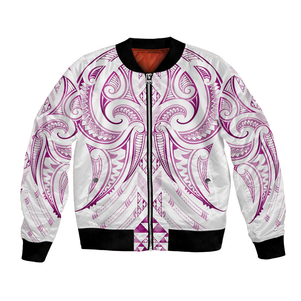 Maori Rugby Custom Ngaru Mangopare Bomber Jacket Mawhero Niho Taniwha Motif LT9 Unisex Pink - Polynesian Pride